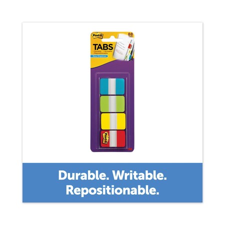 Post-It 1" Wide Tabs with Dispenser, Aqua, Lime, Red, Yellow, 88PK 686ALYR1IN